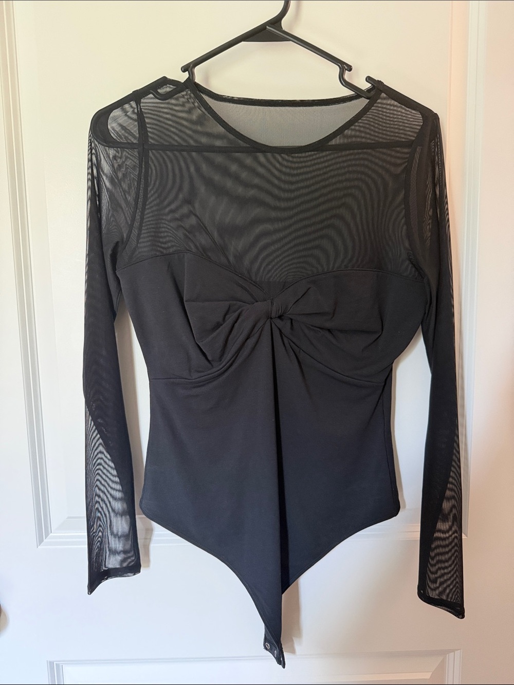 Abercrombie & Fitch Black Mesh Long-Sleeve Twist-Front Bodysuit